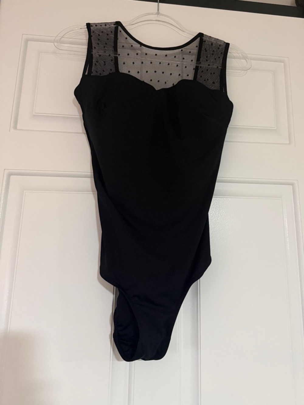 Albion Black One-Piece Swimsuit with Sheer Polka Dot Yoke